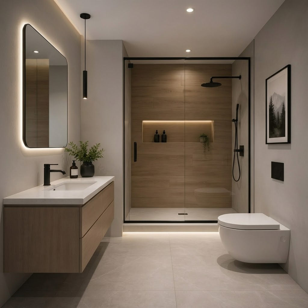 Salle de bain moderne après rénovation Chonamar